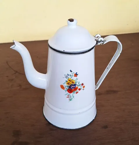 ANTIGO BULE EM ÁGATA/ESMALTADO COM DELICADO DECALQUE FLORAL, ANTIGUIDADE, RELÍQUIA.