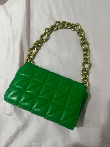 bolsa de mão/ombro verde alça corrente dourada
