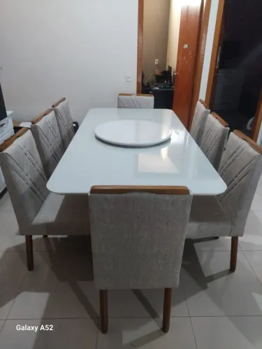 Mesa de Jantar laca Branca 6 Cadeiras de Madeira