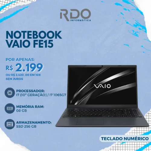 Notebook VAIO FE15 - i7/8GB/256GB SSD, teclado numérico, - Para trabalhos & estudos!