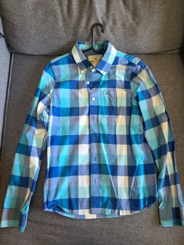 Camisa xadrez Hollister azul e branca - original