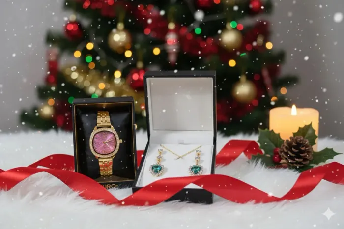 Relógio feminino + conjunto folheado para presentear no natal
