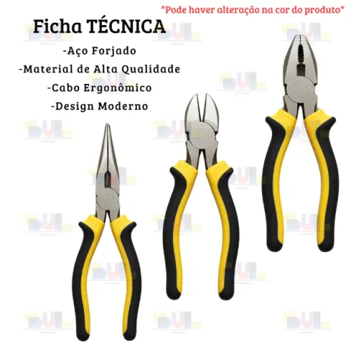 Kit 3 Alicates em AÇO FORJADO Universal Corte e Bico Linha RESISTENTE