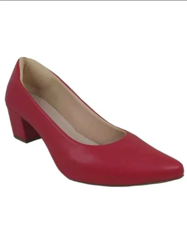 Sapato Bico Fino Salto Bloco Vermelho