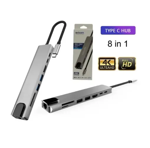 Hub Adaptador Usb Tipo C 8 Em 1 Exbom