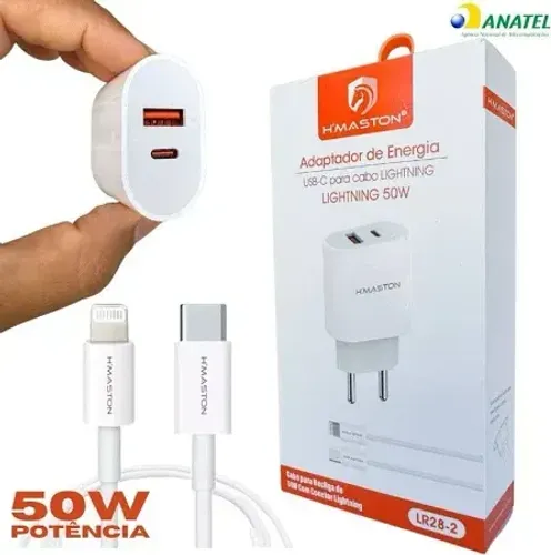 Carregador turbo para Iphone 50W com Duas Saídas e Cabo Lightning - H'maston LR28-2