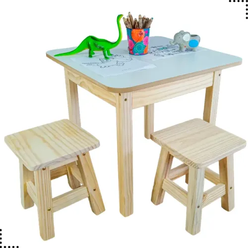 Conjunto Mesinha Com 2 Banquetas De Madeira Para Crianças
