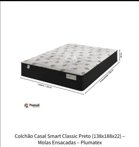 Colchão Casal Smart Classic Preto Molas Ensacadas - PlumaTex