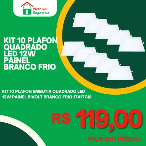 Kit 10 Plafons Quadrado Led 12w Painel Branco frio