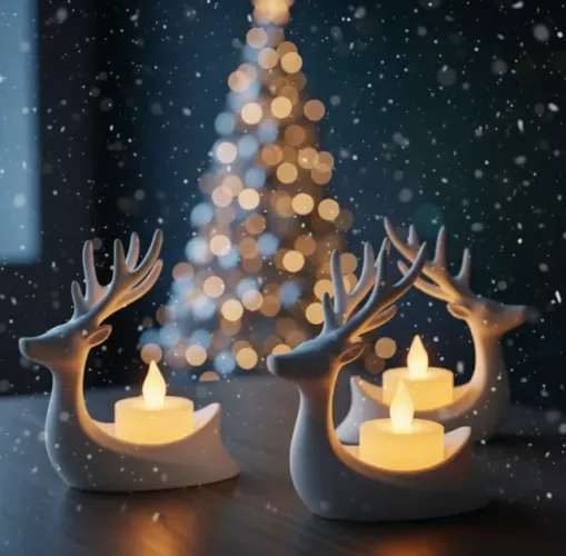Kit 3 Renas Natalinas Decorativas Com Velas De Led