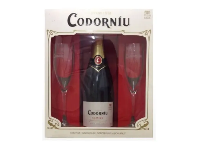 Kit Espumante Cava Codorniu Clássico Brut com 2 Taças