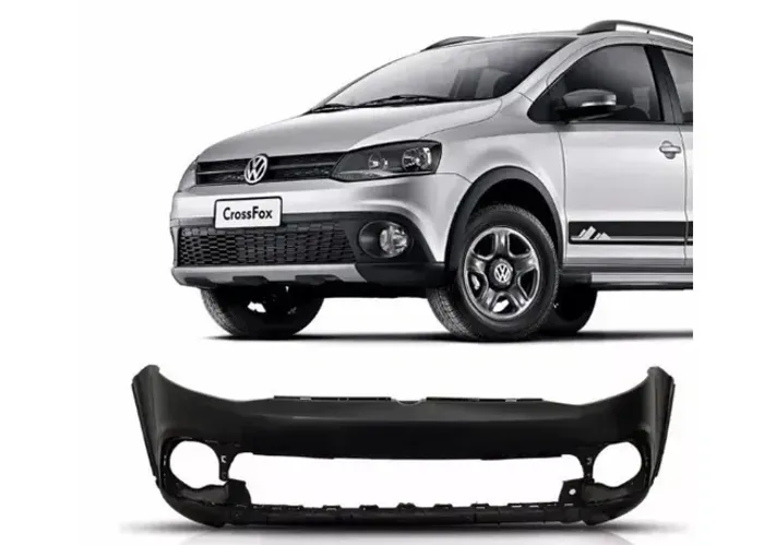 Parachoque Volkswagen Crossfox 2010 à 2014 - Furo Farol Auxiliar - Preto Liso - Loma