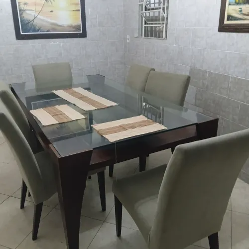 Mesa quadrada vidro com 6 cadeiras barata