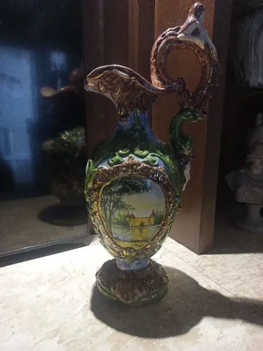 JARRA ANTIGA ITALIANA CAPODIMONTE PAISAGEM PINTADA À MÃO