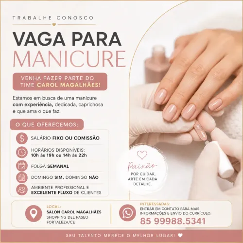 Vagas para Manicure com Fixo