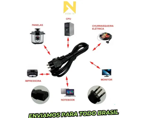 Cabo Energia PC, Monitor, Projetor e etc, Produtos Novos