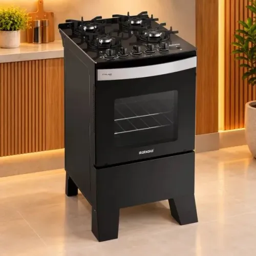 FOGÃO 4 BOCAS ITATIAIA ITAGLASS AUTOMÁTICO PRETO<br>Marca: Itatiaia