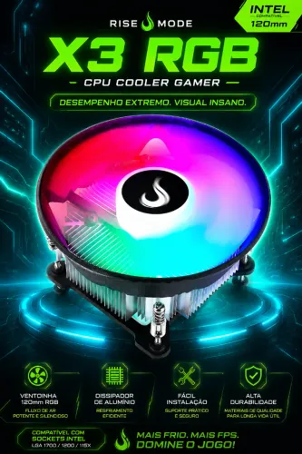 CPU Cooler Gamer Rise Mode X3 RGB Intel 120mm Preto (NOVO/LACRADO)