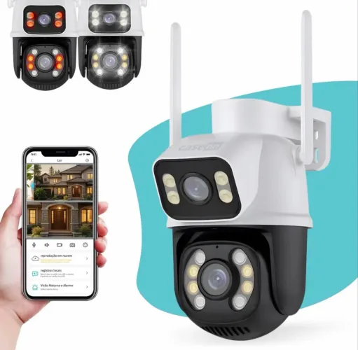 Câmera Dupla de Segurança WiFi 360° HD com Visão Noturna e Acesso pelo Celular
