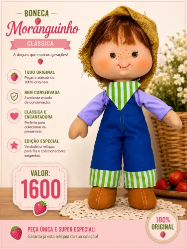 MORANGUINHO Strawberry Shortcake 16? Doll + Dress - Big Head Vinyl Plush - Kenner Vintage 
