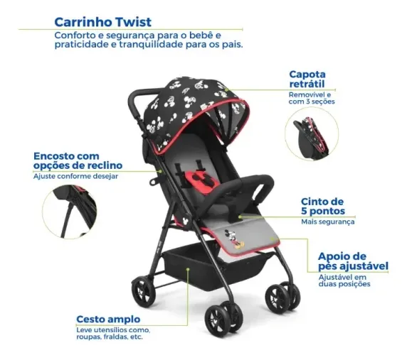 Carrinho Passeio Bebê Mickey Infantil