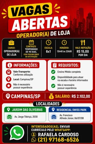 OPERADOR DE LOJA - COM OU SEM EXPERIÊNCIA