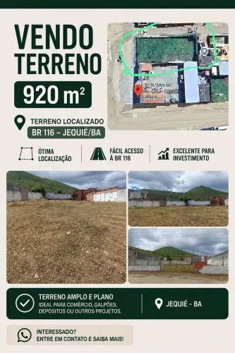 Vendo terreno 920 m2 br 116 jequie 
