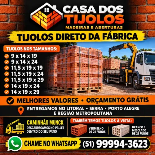 Casa dos tijolos vende tijolos direto da fábrica
