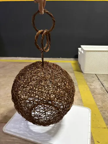 Lustre Artesanal Rústico Esfera em Vime/Fibra Natural