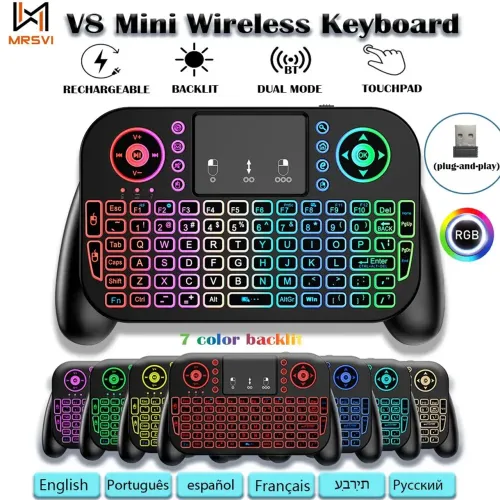 Mini Teclado Semfio V8 Retroiluminado 2.4ghz Bluetooth Air Mouse Touchpad para SmarTV