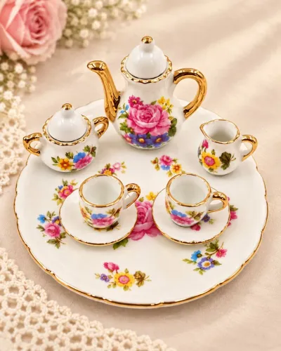 Mini Jogo de Chá em Porcelana Floral - Peça de Coleção