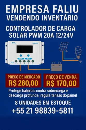 CONTROLADOR DE CARGA SOLAR PWM 20A 12/24V