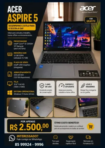 Notebook Acer Aspire 5 ? Intel Core i5 12ª Geração | 12GB | SSD 238GB