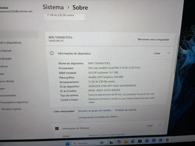 Notebook galaxy book2 - i3 - 16gb ram - ssd 256 gb