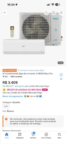 Ar condicionado 18.000 Btu inverter da elgin