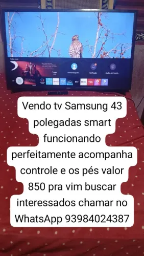 Vendo tv Samsung 43 polegadas smart funcionando perfeitamente valor 850 pra vim buscar
