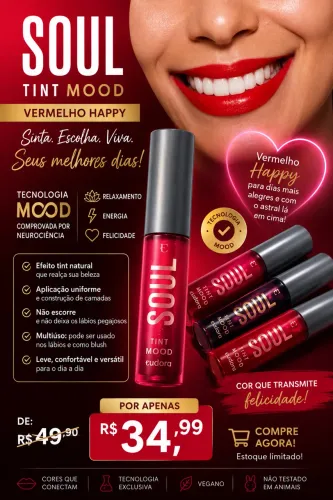 Batom Líquido SOUL Tint Mood Vermelho Happy