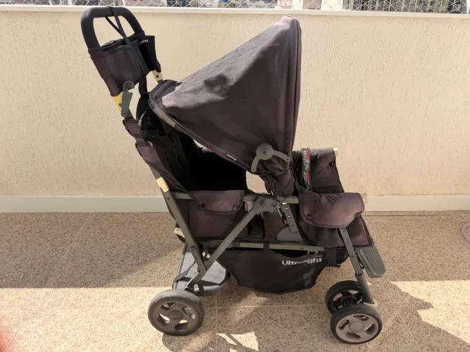 Carrinho duplo Joovy Caboose Ultralight com adaptador - funcionando - Flamengo