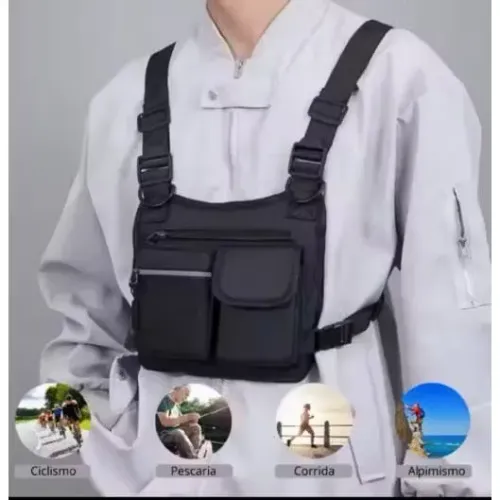 Pochete Antifurto Masculina de Peito Chest Bag Bolsa Tático Preto