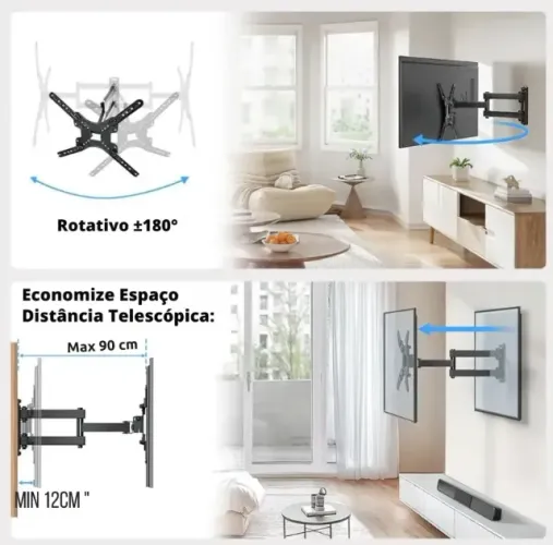 Articulado Para Tv 10 A 42 Girar Tv 180° 90cm Longo