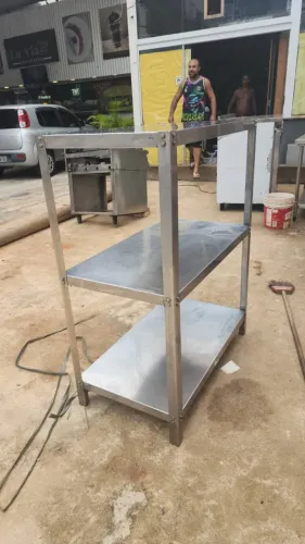 Estante Industrial Aço Inox 3 Prateleiras 90x50 - Reforçada