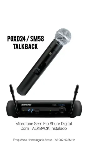 Microfone Original Shure PGXD24 SM58 COM TALKBACK INSTALADO 