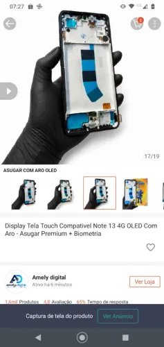 Tela display note 13 4g com biometria 