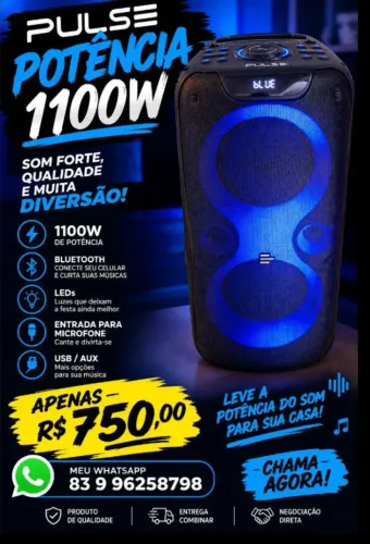 vendo caixa de som pulse 1100w de potência valor 750,00