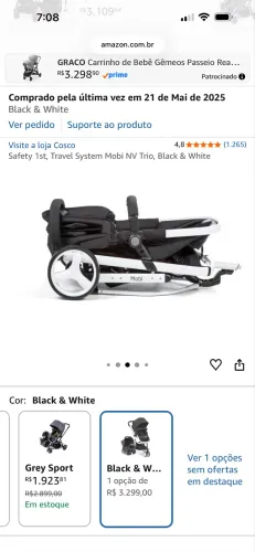 CARRINHO DE BEBÊ Safety 1st, Travel System Mobi NV Trio, Black & White