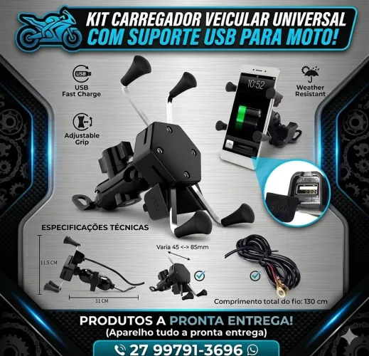 Suporte de celular para moto com USB