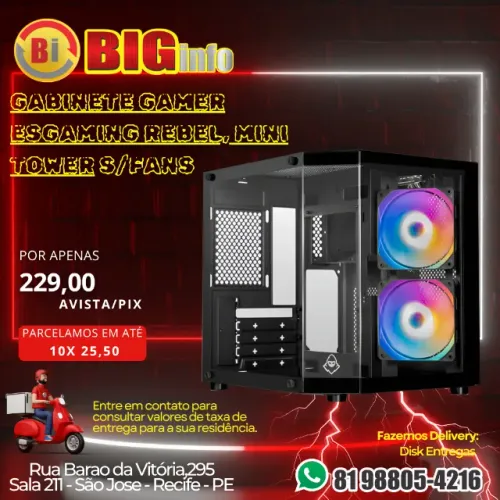 Gabinete Gamer Esgaming EBOX, Mid Tower, M-ATX, Frontal e Lateral em Vidro Temperado