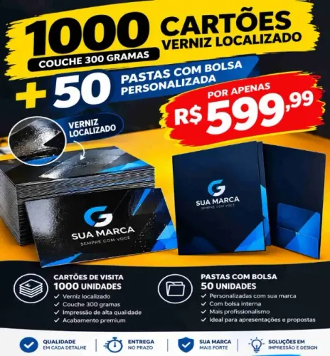 Promoção : 1000 cartões verniz localizado + 50 pastas com bolsa personalizada