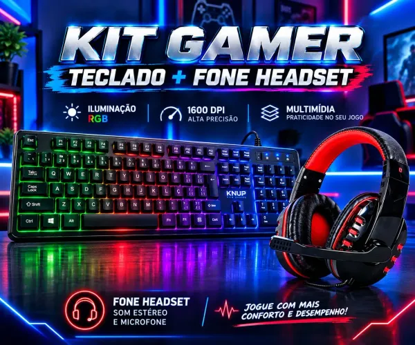 Kit Gamer 2 em 1: Teclado e Fone Headset RGB para PC