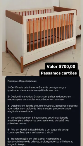 Berço cabeceira tecido linho 